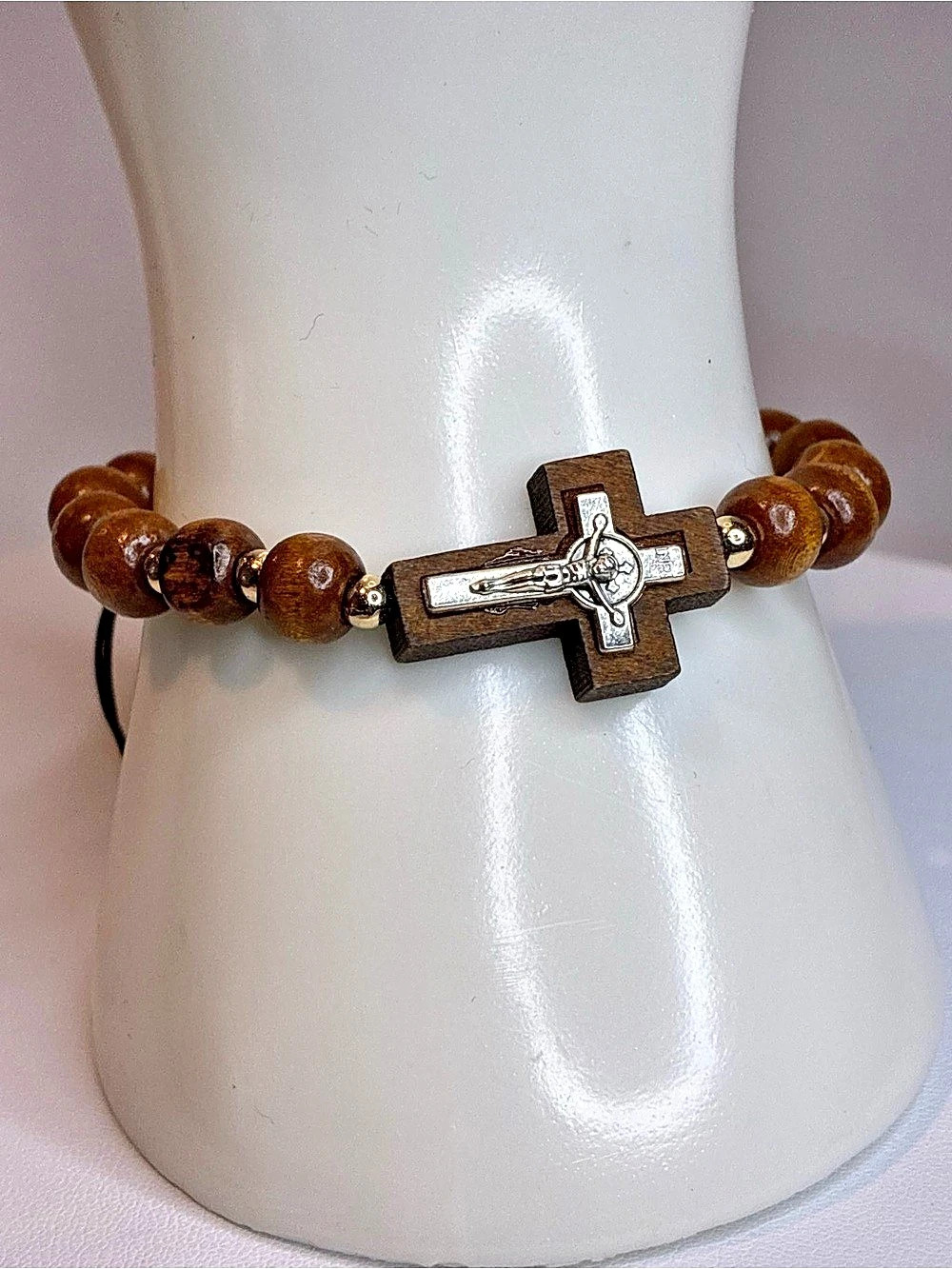 Brown & Black Beaded Cross Bracelet